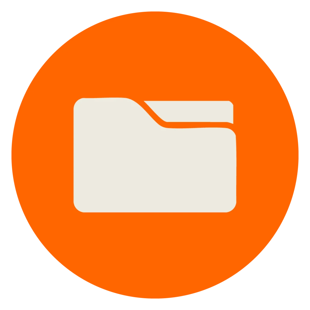 Beiges Icon eines Aktenordners auf orangenem Kreis zur Darstellung der MINGLECONTROL Softwarefunktion "Auftragsverwaltung"