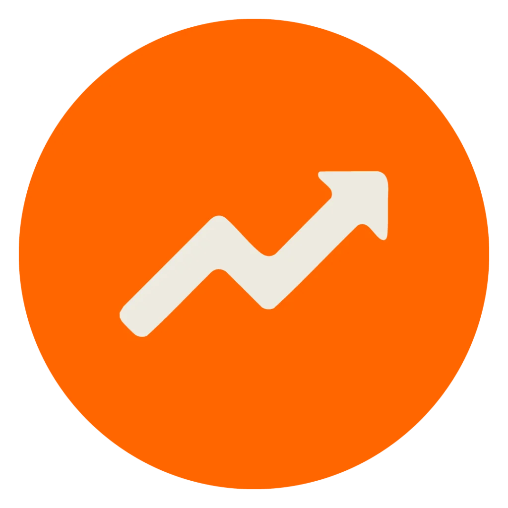 Beiges Icon eines aufsteigenden Pfeils auf orangenem Kreis zur Darstellung der MINGLECONTROL Softwarefunktion "Optimierung"
