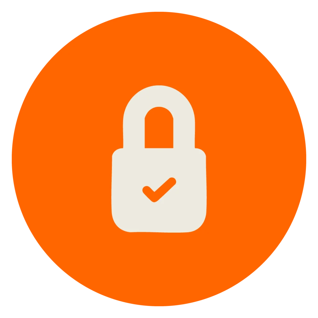 Beiges Schloss mit Haken auf orangenem Kreis zur Darstellung der MINGLECONTROL Softwarefunktion "Sicherheit"