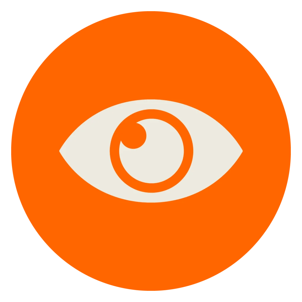 Beiges Icon eines Auges auf orangenem Kreis zur Darstellung der MINGLECONTROL Software-Funktion "Visualisierung"